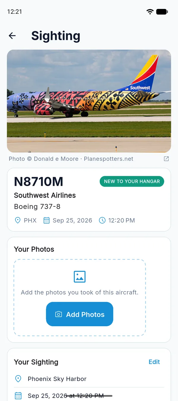 A sighting of Southwest Boeing 737-8 N8710M with a photo, airport, date and time